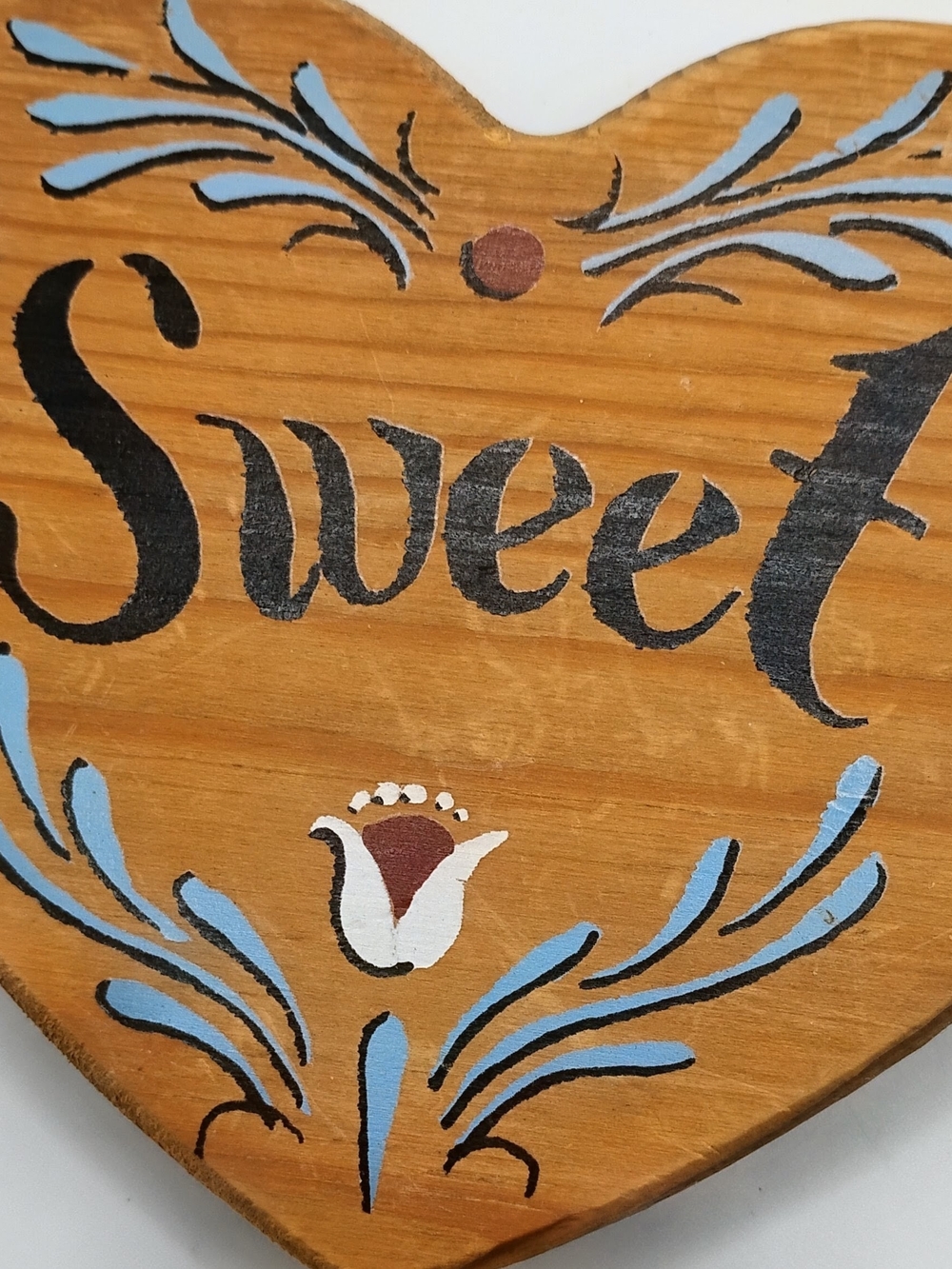 Hand-Painted Wooden Heart & Home Wall Decor in Brown Blue Burgundy - Picture 6 of 7